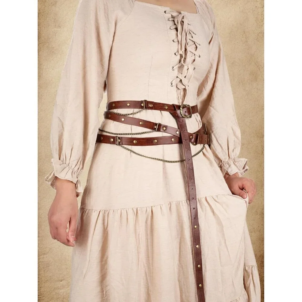 Medieval Belt Accessories Faux Leather 3pc Set Adjustable Chain Fitting Costume
